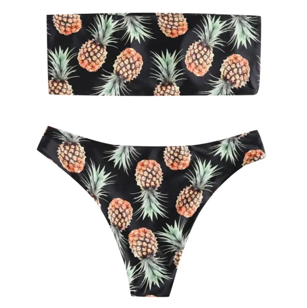 Tube Top Bikini Pineapple Swimsuit Split Swimsuit Women Swimwear Black - Shop at LoveMi