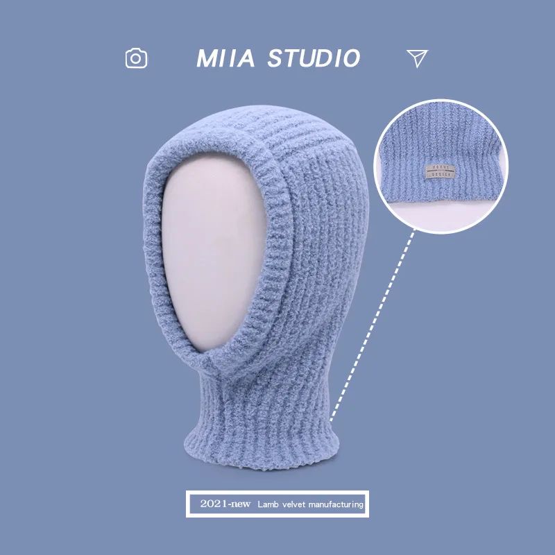 Women's Cold Proof Face Covering Wool Pullover Hat Baby Blue - Shop at LoveMi