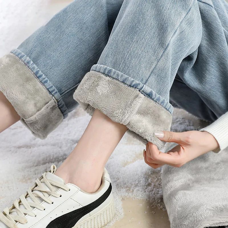 Thickened Straight Loose Wide Leg Denim Pants 8326 Light Blue - Shop at LoveMi