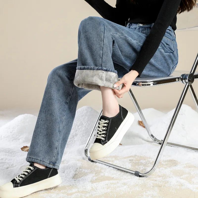 Thickened Straight Loose Wide Leg Denim Pants 8326 Vintage Blue - Shop at LoveMi