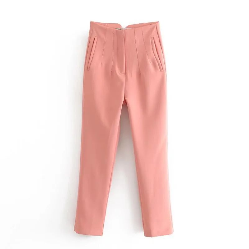 Street Fashion All match High Waist Slim Casual Pants Skin Powder - Shop at LoveMi