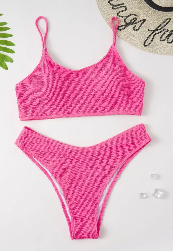 Plus size Solid Color Bikini Swimsuit Pink - Shop at LoveMi