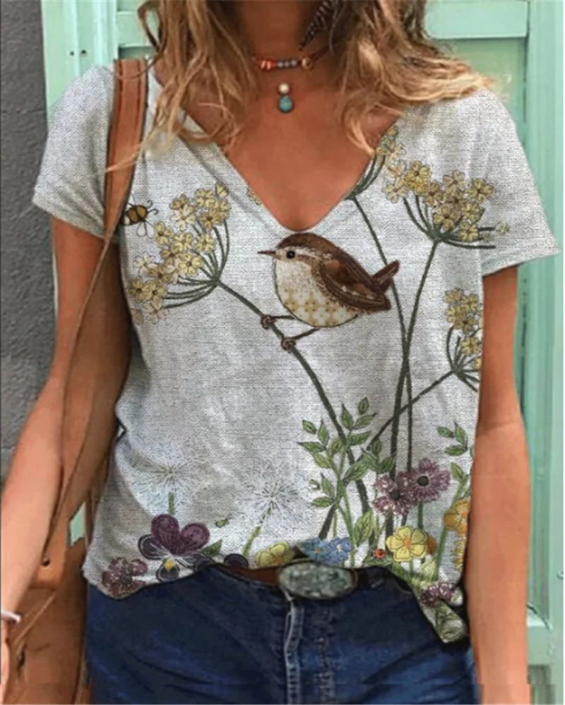 European And American Leisure Digital Printing Short Sleeve Large Size Top T shirt 5 Style 3Xl - Shop at LoveMi