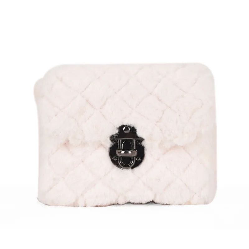 Lingge Rabbit Hair Women's New Versatile Chain One Shoulder Crossbody Bag White - Shop at LoveMi
