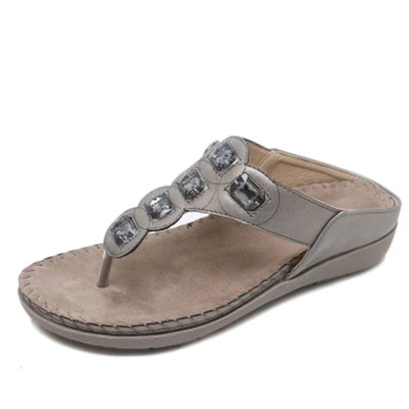 Women's Sandals Bohemian Rhinestone Large Size Flats Apricot - Shop at LoveMi