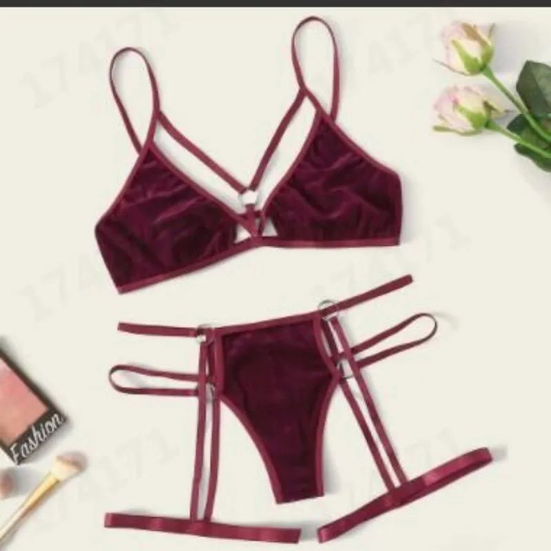 Deep V Bra Sling Comfortable Gold Velvet Pajamas Wine Red - Shop at LoveMi