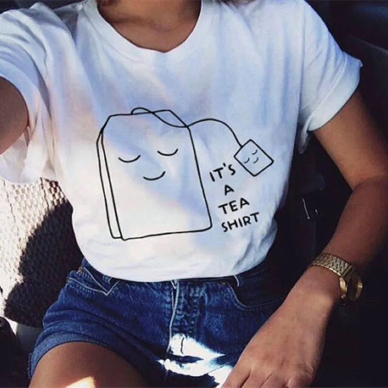 Men's And Women's Fashionable Simple It's A Tea Shirt Printed Top Black White Letters - Shop at LoveMi