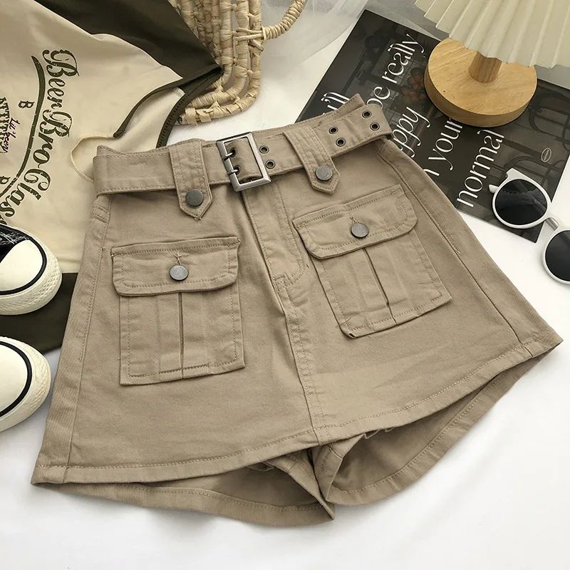 Women's Denim Skirt With Belt High Waist Design Khaki - Shop at LoveMi