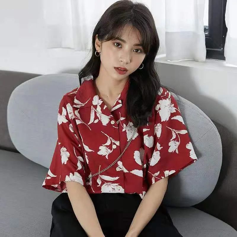 Top Retro Style Short Sleeve Doll Design Sense Red - Shop at LoveMi
