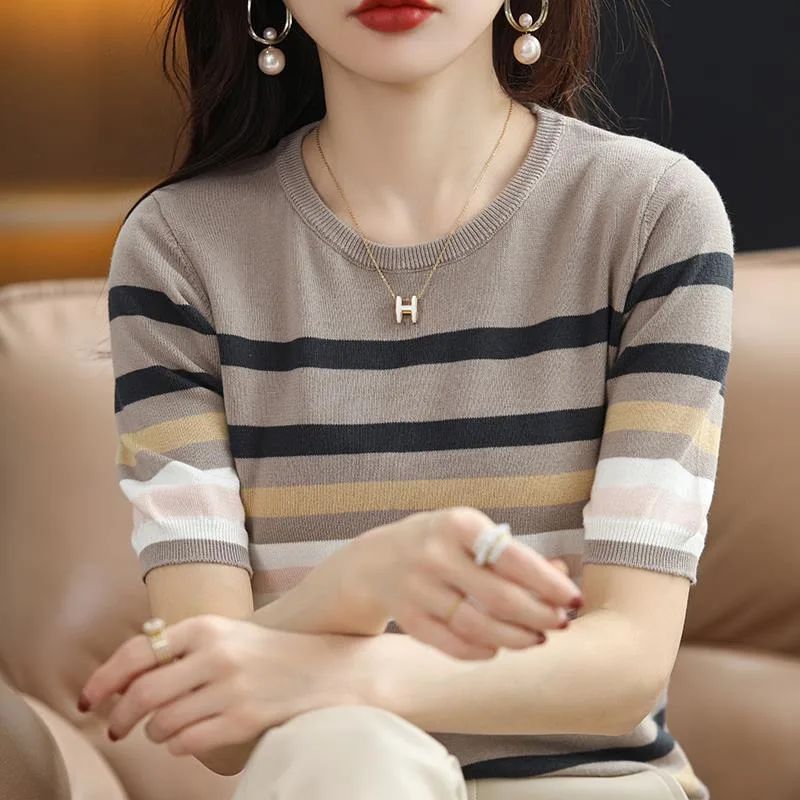 Striped Knitted Short Sleeve Women - Shop at LoveMi