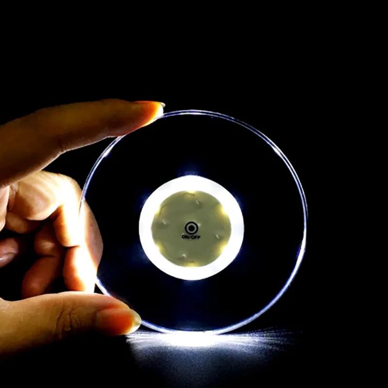 LED Glow Coaster Acrylic Crystal Emitting Luminous Bar Cocktail Mug Stand Light Coasters Flashing Base Tableware Decoration Pads Round White Light - Shop at LoveMi