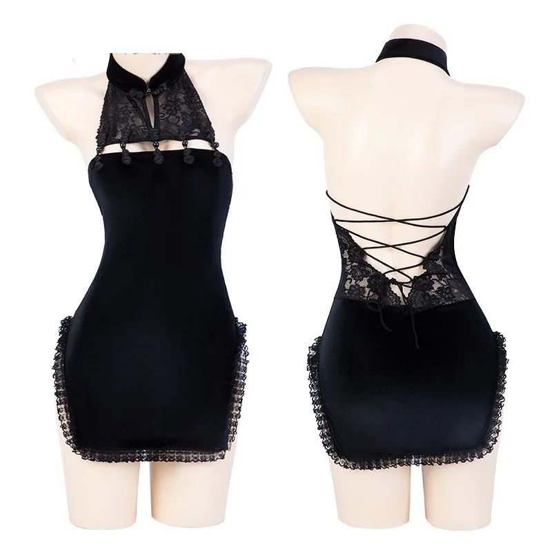 Sexy Lingerie Lace See through Split Hip Skirt Black Clothes - Shop at LoveMi