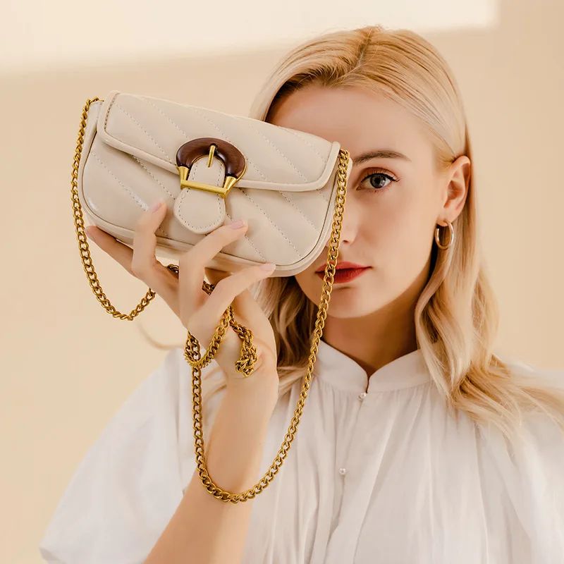 Embroidered Chain Design Crossbody Mini Bag Beige - Shop at LoveMi