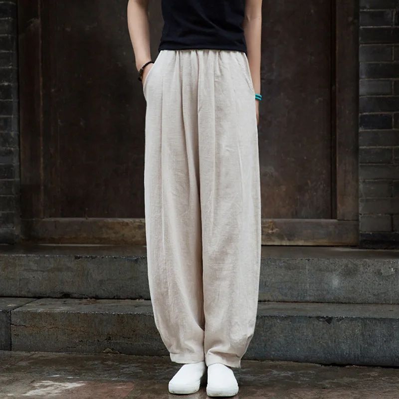 Cotton And Linen Women's Clothing Artistic Stone Washed Loose Bloomers Raw Linen Velvet - Shop at LoveMi