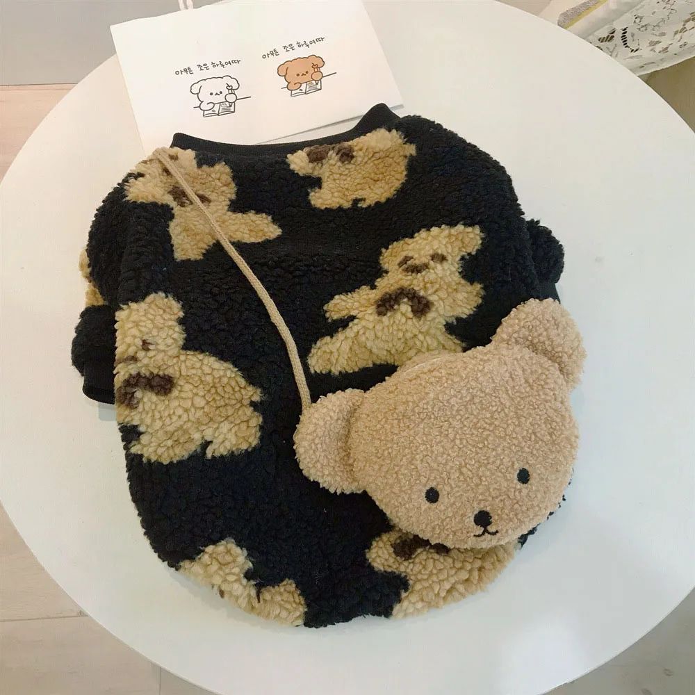Bear Plus Velvet Sweater Pet Clothes Autumn Winter Cotton padded Coat Black - Shop at LoveMi