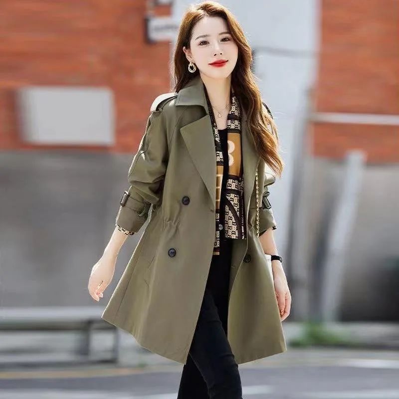 Autumn And Winter New Casual Figure Flattering Fashionable Top Women's Windbreaker Coat Army Brown - Shop at LoveMi