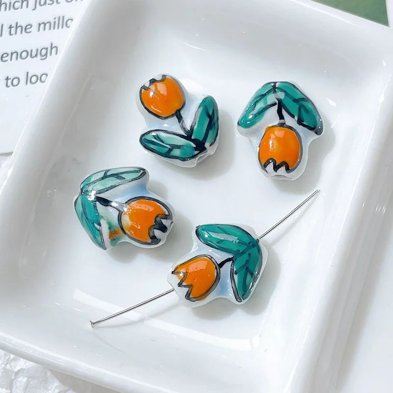 Porcelain Hand Painted Printed Tulip Perforated Ceramic Beads Diy Jewelry Accessories Materials 3 Single Price - Shop at LoveMi