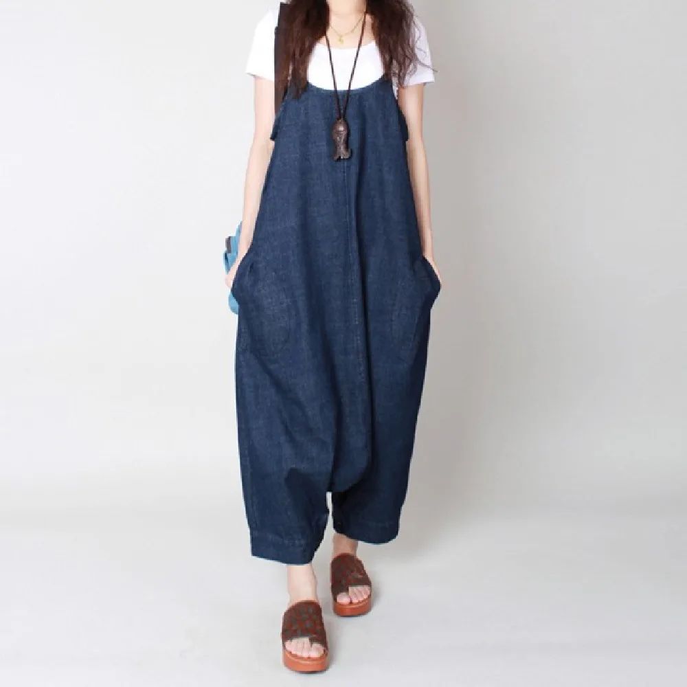 Plus Size Women's Clothing Slimming Suspenders Denim Culotte Women's Summer Blue - Shop at LoveMi