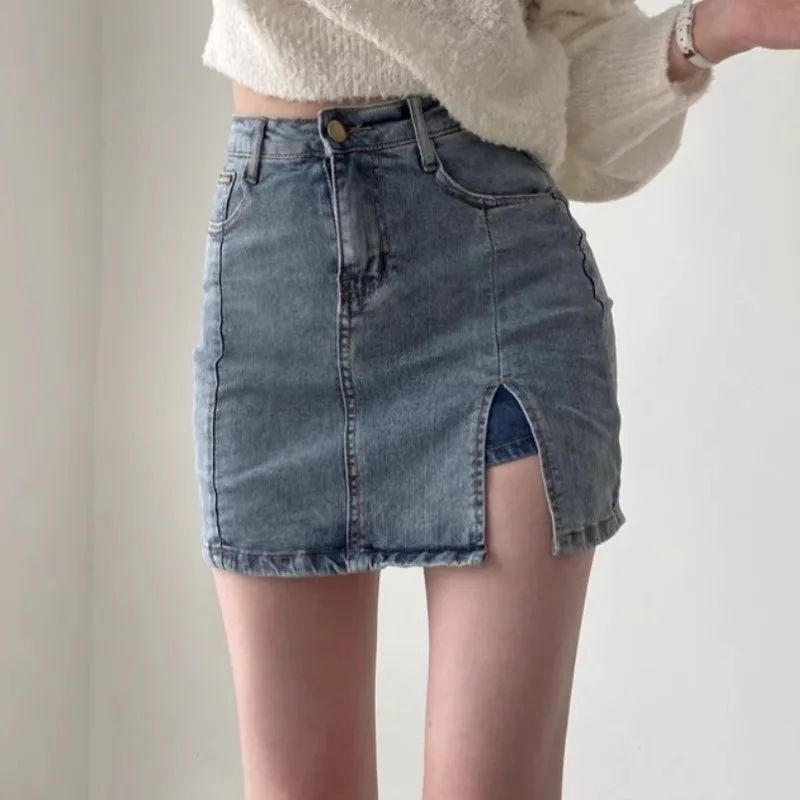 Retro High Waist Denim Skirt For Women Blue - Shop at LoveMi