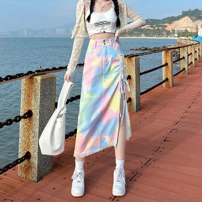 Women's Fashion Gradient Macaron Denim Skirt Macaron Color - Shop at LoveMi