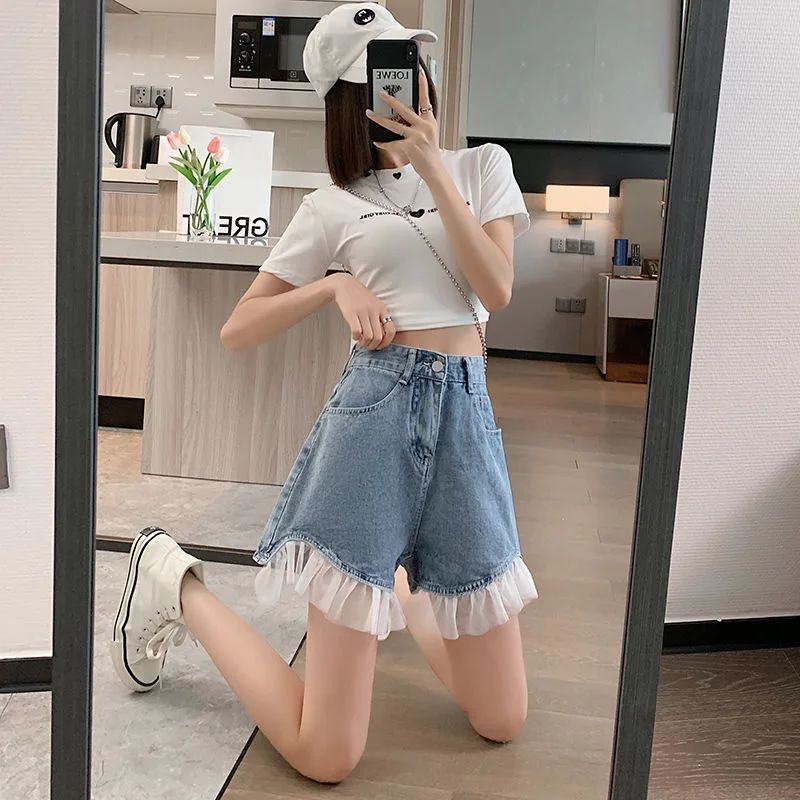 High Waist Design Denim Shorts For Women Light Blue 0328 - Shop at LoveMi