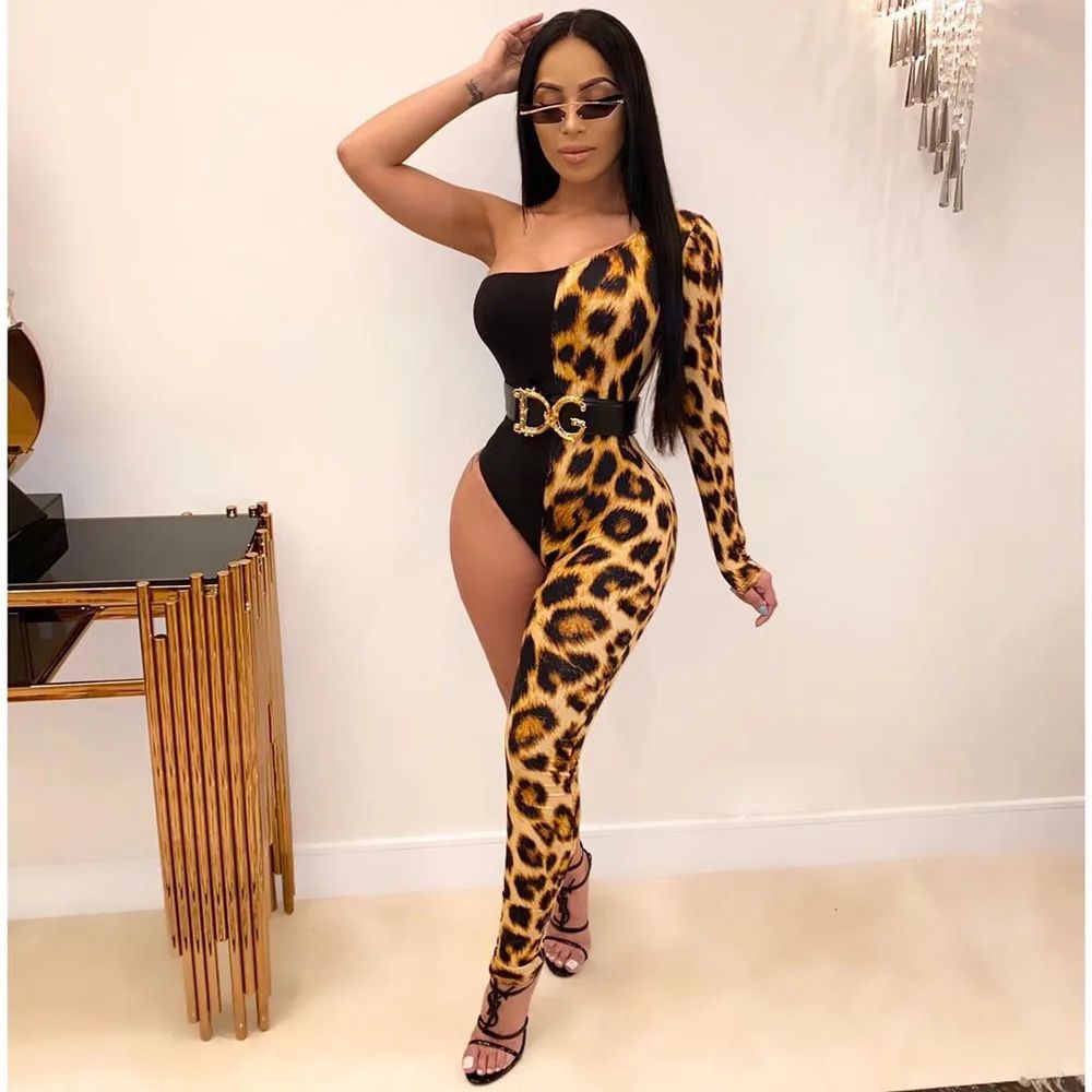 Women's asymmetrical leopard print jumpsuit Black - Shop at LoveMi