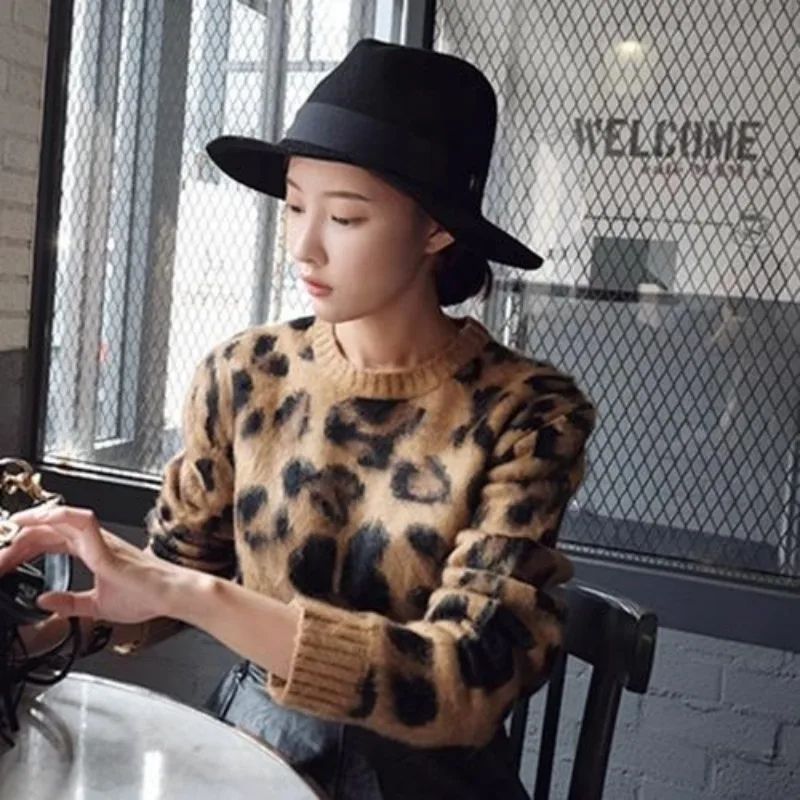 Leopard Print Sweater Women's Fashion Loose Sweater - Shop at LoveMi