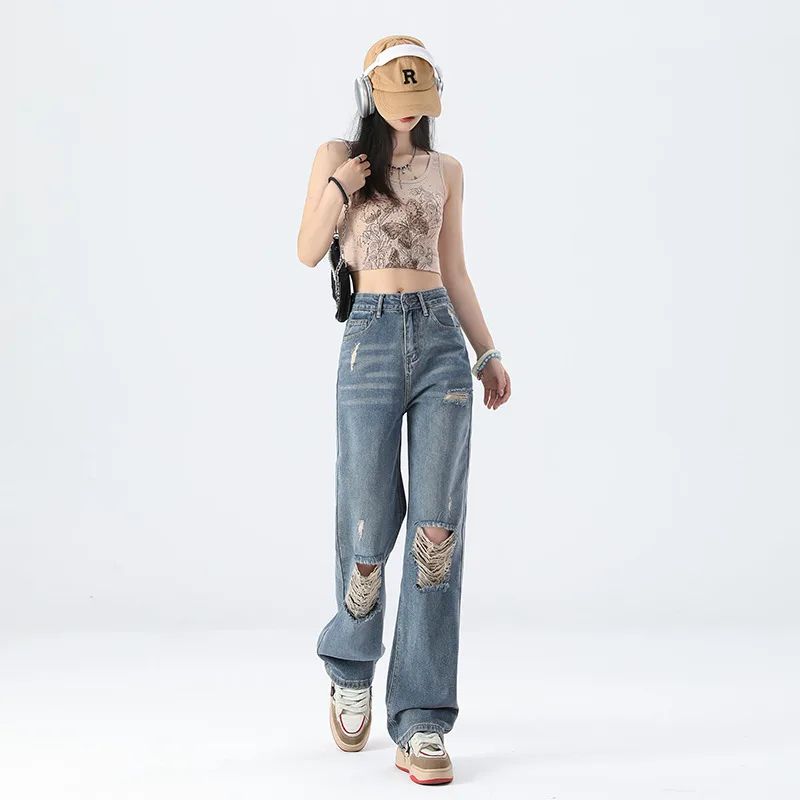 New High Waist Slimming And Wide Leg Jeans For Women Blue Cropped - Shop at LoveMi