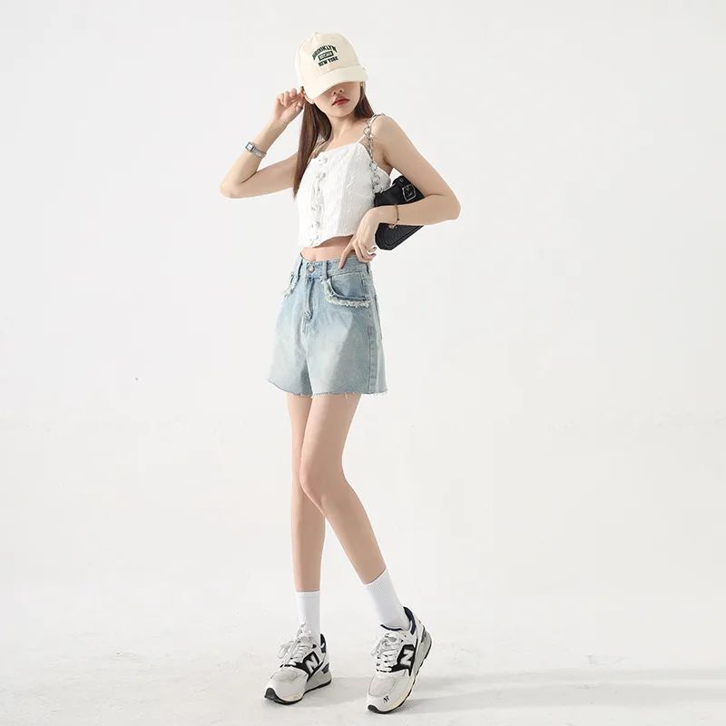 Summer New High Waist Slim Fit Tassel Denim Shorts For Women Blue - Shop at LoveMi
