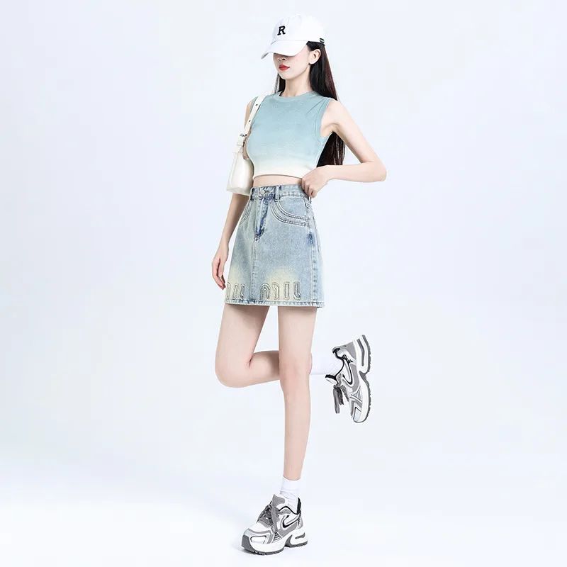 High Waist Summer New Denim Blue Skirt Women's Slimming Light Blue - Shop at LoveMi