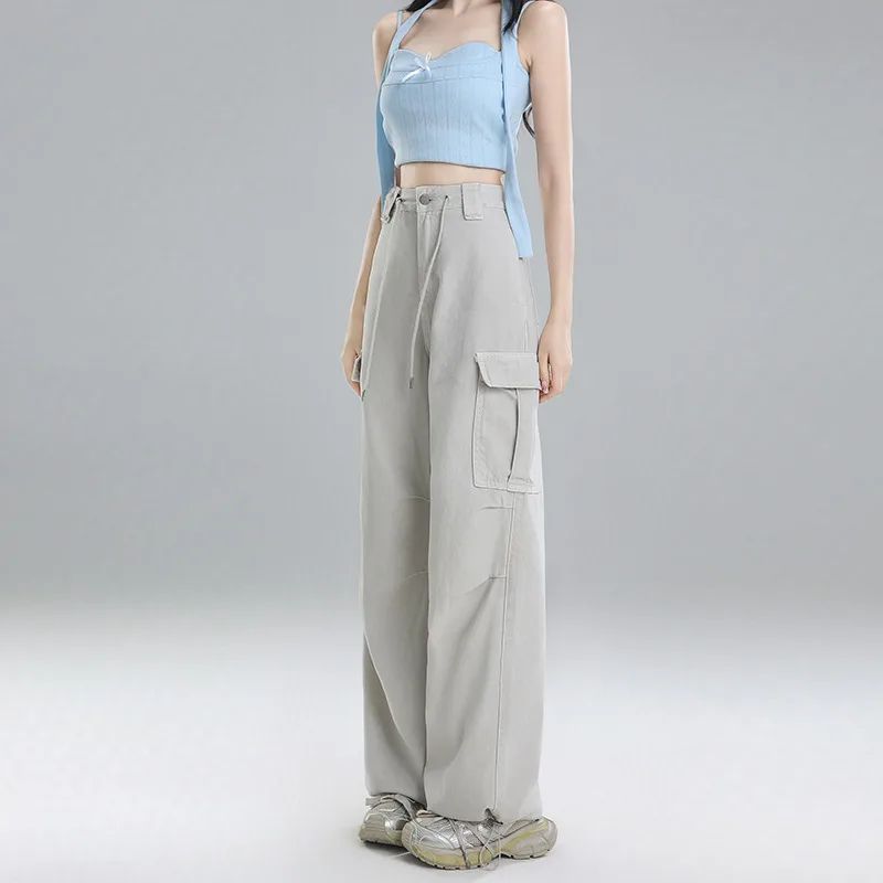 Straight Cargo Jeans Women's Multi pocket Wide leg Pants Gray - Shop at LoveMi