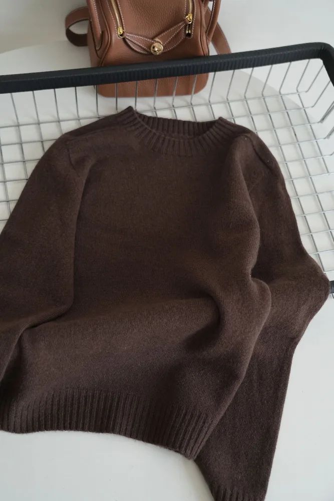 Pure Wool Soft Glutinous Thick Loose fitting Pullover Base Sweater Brown - Shop at LoveMi