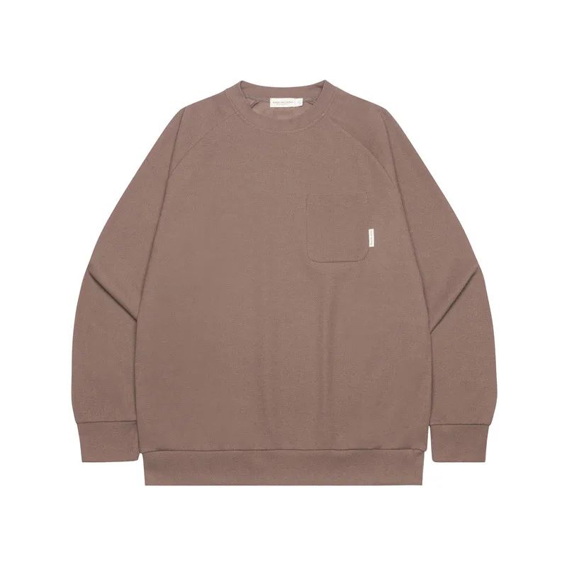 American Waffle Solid Color Round Neck Retro Loose Couple Sweater Brown - Shop at LoveMi