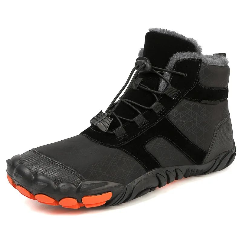 Fleece lined Water repellent Five finger Snow Boots Thermal Non slip Cotton padded Shoes Black - Shop at LoveMi