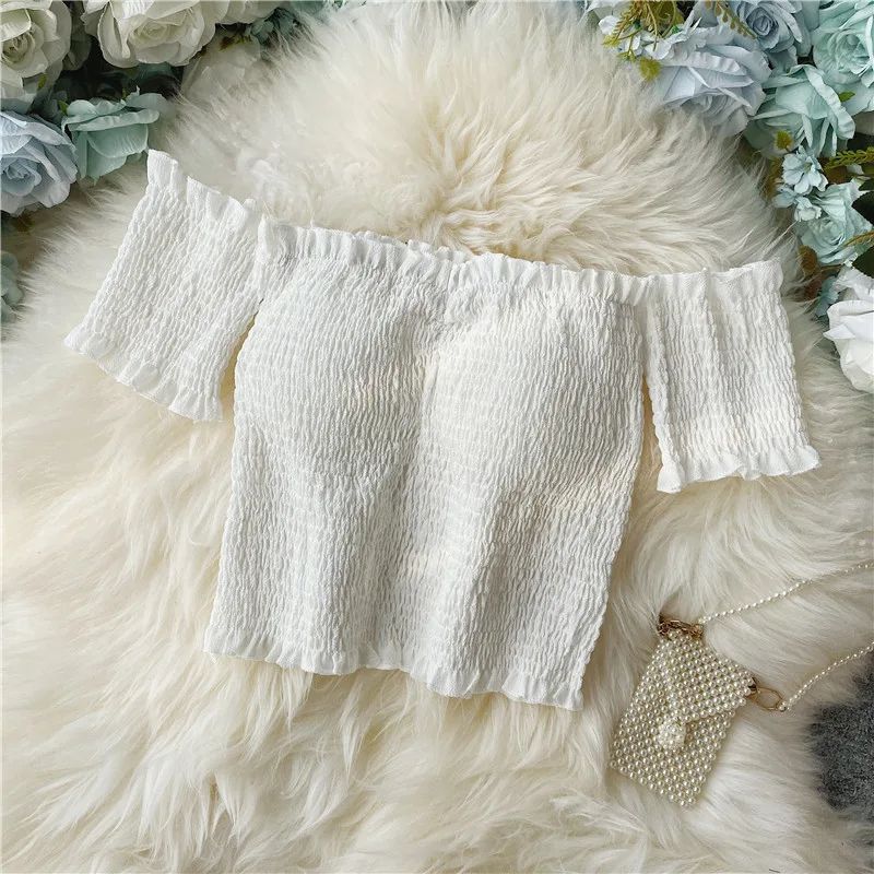 Sexy Floral Chiffon Shirt Short sleeved Summer Western Style White - Shop at LoveMi