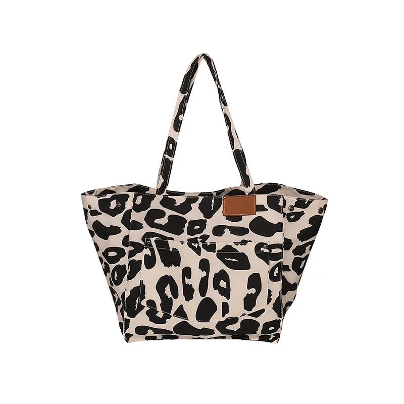 Popular Leopard Print Large Capacity Nylon Canvas Tote Dot Bag Black - Shop at LoveMi