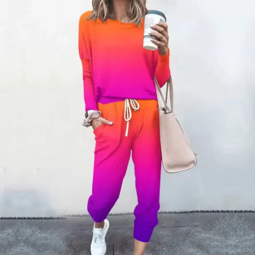Women's Gradient Color Long Sleeve Casual Suit Style 7 Xl - Shop at LoveMi