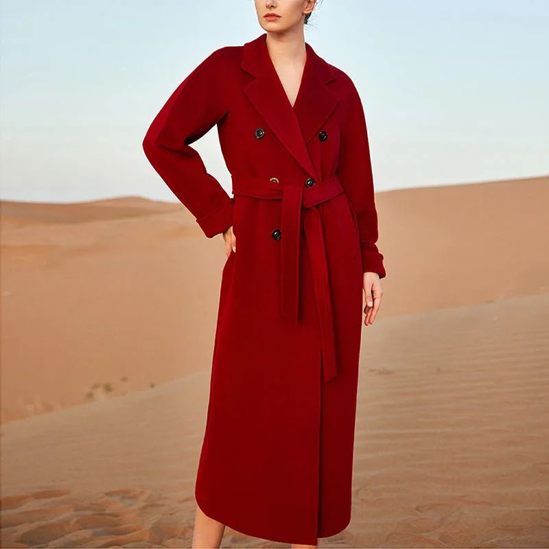 Extended Over the knee Double sided Woolen Coat Women's Coat Red - Shop at LoveMi