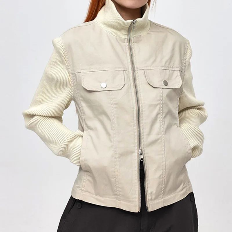 European And American Street Niche High grade Locomotive Style Jacket Beige - Shop at LoveMi