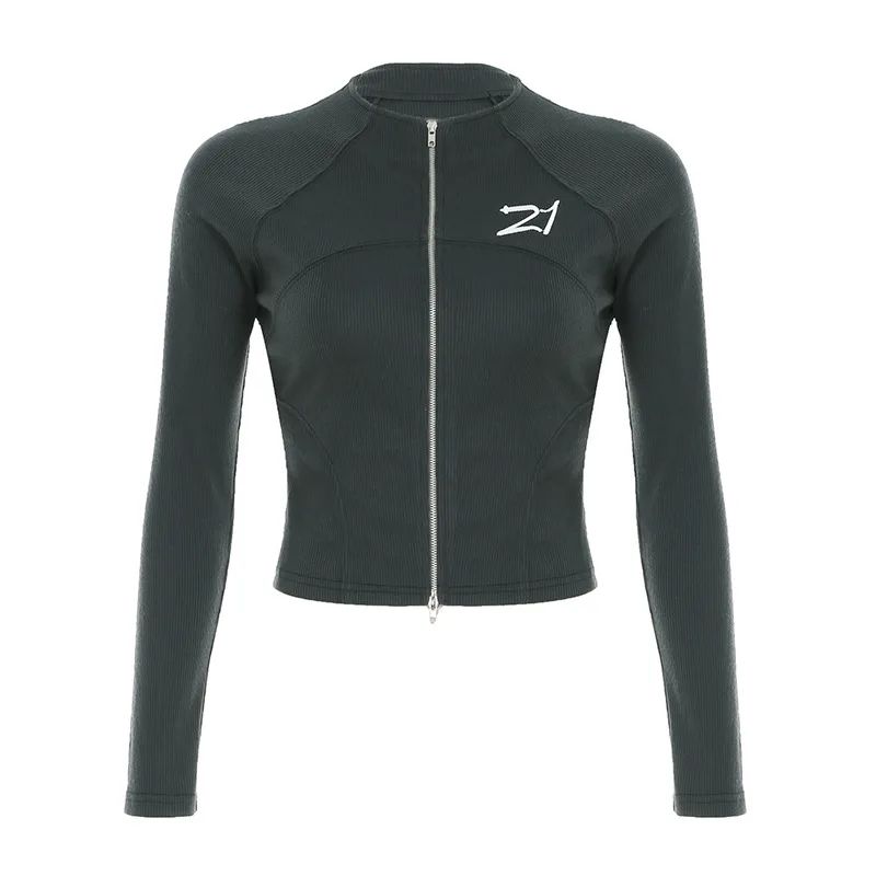 European And American Street Cool Mechanical Style Thread Zipper Jacket Gray - Shop at LoveMi