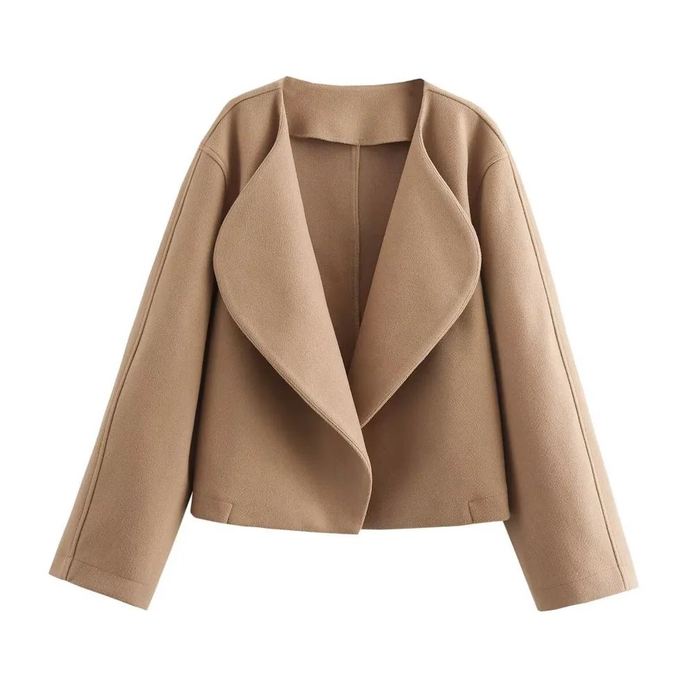 European And American Leisure Autumn And Winter Solid Color Lapel Double sided Woolen Cardigan Coat Khaki - Shop at LoveMi
