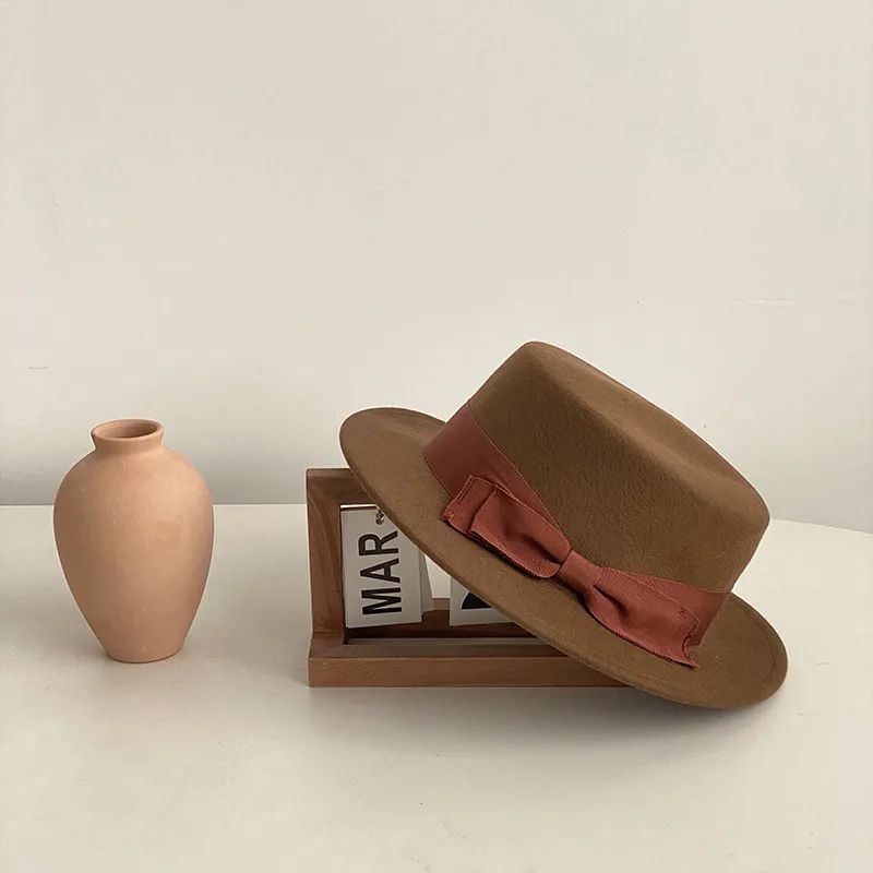 Bow Japanese Style British Style Western Style French Retro Flat brimmed Cap Brown Brown Bow - Shop at LoveMi