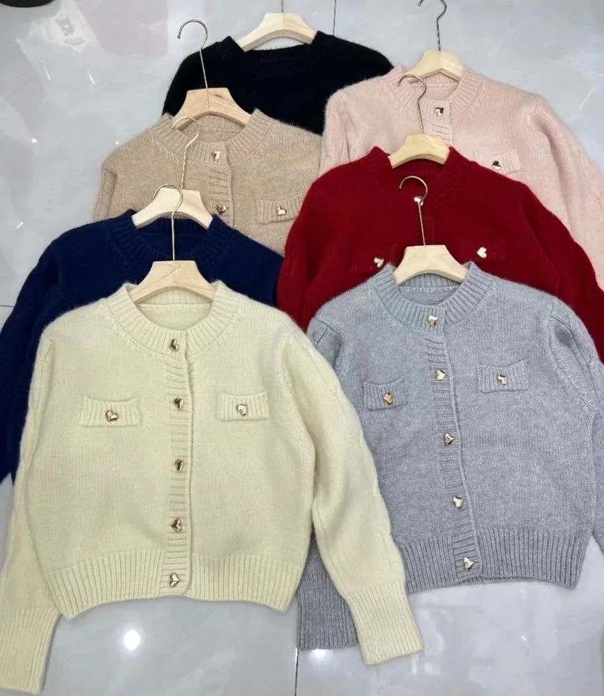 Heart Buckle Cable knit Sweater Coat For Women Autumn Oatmeal Color - Shop at LoveMi