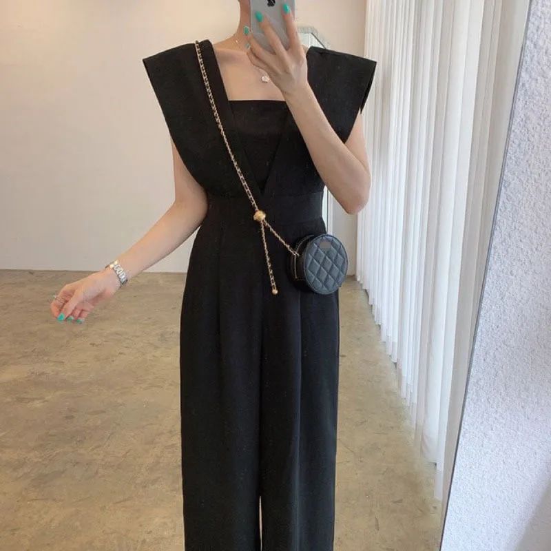 Women's Chiffon Retro Sleeveless Jumpsuit Wide Leg Pants Black - Shop at LoveMi